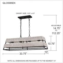 Lowenthal 4-Light Earth Black Linear Chandelier with Rattan with clear glass inside Glass Shade by Quoizel -Quoizel Sales earth black quoizel chandeliers qlc5585ek 76 1000