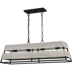 Lowenthal 4-Light Earth Black Linear Chandelier with Rattan with clear glass inside Glass Shade by Quoizel -Quoizel Sales earth black quoizel chandeliers qlc5585ek c3 1000