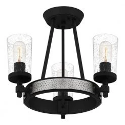 Alpine 16 in. 3-Light Earth Black Semi-Flush Mount with Clear Seeded by Quoizel -Quoizel Sales earth black quoizel flush mount lights alp1716ek 1f 1000
