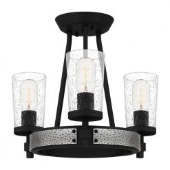 Alpine 16 in. 3-Light Earth Black Semi-Flush Mount with Clear Seeded by Quoizel -Quoizel Sales earth black quoizel flush mount lights alp1716ek 4f 1000