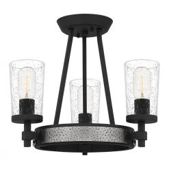 Alpine 16 in. 3-Light Earth Black Semi-Flush Mount with Clear Seeded by Quoizel