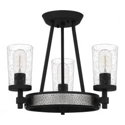 Alpine 16 in. 3-Light Earth Black Semi-Flush Mount with Clear Seeded by Quoizel -Quoizel Sales earth black quoizel flush mount lights alp1716ek c3 1000