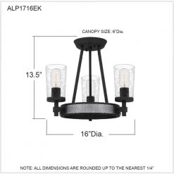 Alpine 16 in. 3-Light Earth Black Semi-Flush Mount with Clear Seeded by Quoizel -Quoizel Sales earth black quoizel flush mount lights alp1716ek fa 1000