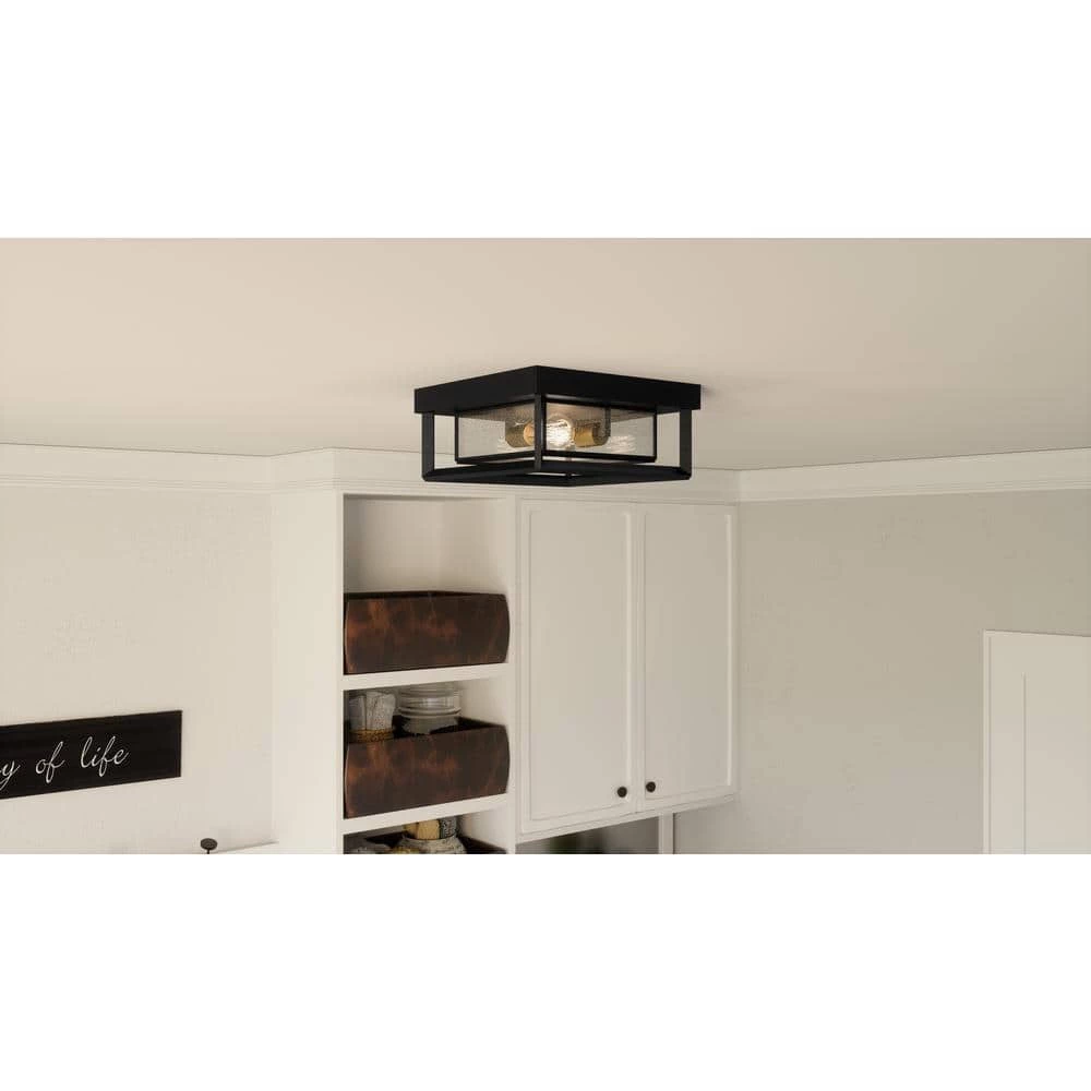 Infinger 2-Light Semi-Flush Mount with Clear Seeded Glass by Quoizel 4 Infinger 2-Light Semi-Flush Mount with Clear Seeded Glass by Quoizel - Image 2