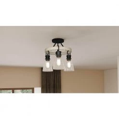 Kingsbridge 3-Light Semi-Flush Mount with Clear Seeded Glass by Quoizel -Quoizel Sales earth black quoizel flush mount lights kgb1718ek e1 1000