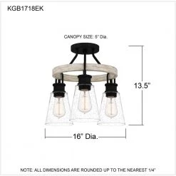 Kingsbridge 3-Light Semi-Flush Mount with Clear Seeded Glass by Quoizel -Quoizel Sales earth black quoizel flush mount lights kgb1718ek fa 1000