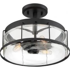 Ludlow 3-Light Earth Black Semi-Flush Mount by Quoizel -Quoizel Sales earth black quoizel flush mount lights lud1713ek 4f 1000