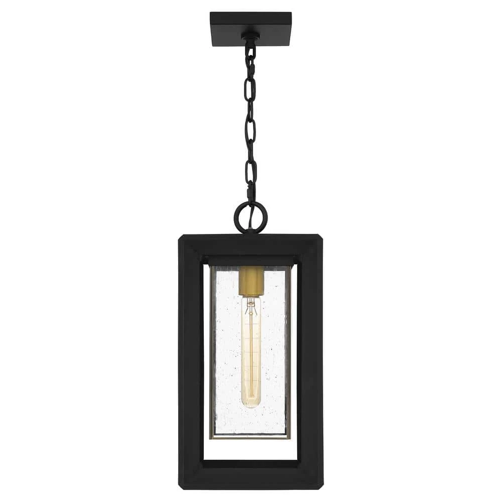 Infinger 9 in. 1-Light Earth Black Outdoor Pendant-Light with Clear Seeded Glass by Quoizel 6 Infinger 9 in. 1-Light Earth Black Outdoor Pendant-Light with Clear Seeded Glass by Quoizel - Image 4