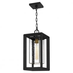 Infinger 9 in. 1-Light Earth Black Outdoor Pendant-Light with Clear Seeded Glass by Quoizel