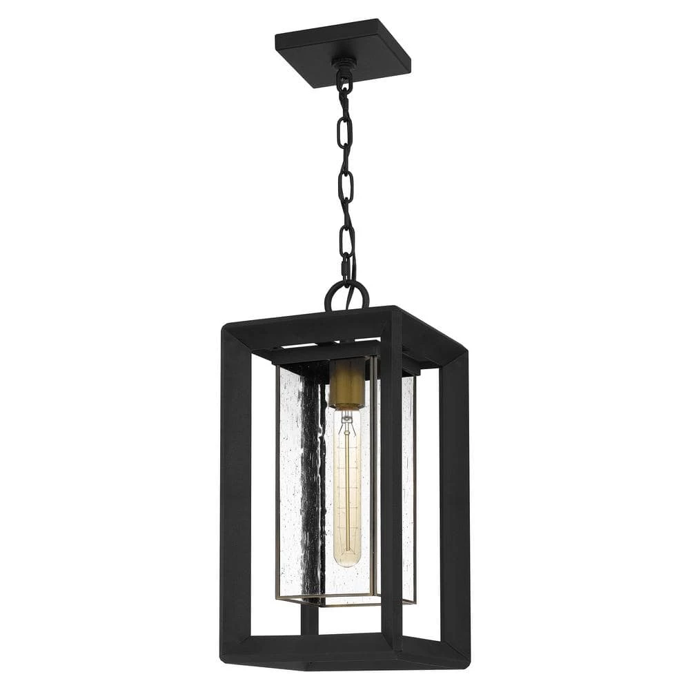 Infinger 9 in. 1-Light Earth Black Outdoor Pendant-Light with Clear Seeded Glass by Quoizel 5 Infinger 9 in. 1-Light Earth Black Outdoor Pendant-Light with Clear Seeded Glass by Quoizel - Image 3