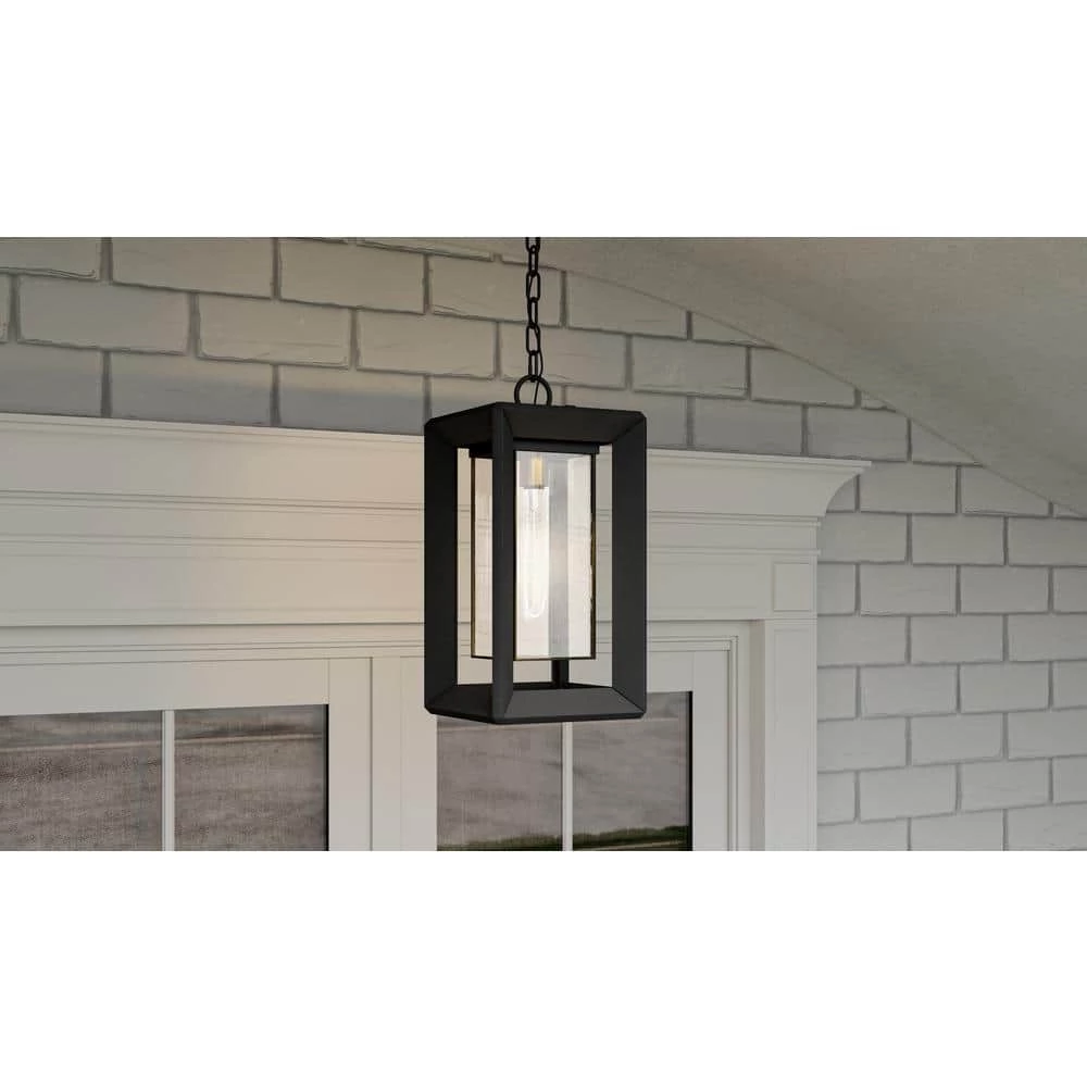 Infinger 9 in. 1-Light Earth Black Outdoor Pendant-Light with Clear Seeded Glass by Quoizel 4 Infinger 9 in. 1-Light Earth Black Outdoor Pendant-Light with Clear Seeded Glass by Quoizel - Image 2