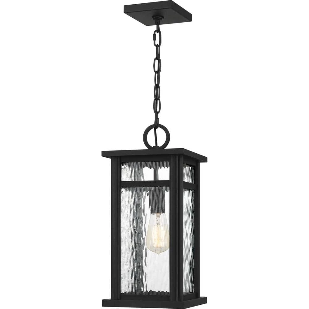 Moira 8.25 in. 1-Light Earth Black Outdoor Pendant-Light with Clear Water Glass by Quoizel 3 Moira 8.25 in. 1-Light Earth Black Outdoor Pendant-Light with Clear Water Glass by Quoizel