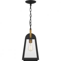 O'Leary 7.5 in. 1-Light Earth Black Outdoor Pendant-Light with Clear Glass by Quoizel -Quoizel Sales earth black quoizel outdoor pendant lights oly1908ek 1f 1000