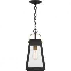 O'Leary 7.5 in. 1-Light Earth Black Outdoor Pendant-Light with Clear Glass by Quoizel -Quoizel Sales earth black quoizel outdoor pendant lights oly1908ek 4f 1000