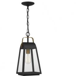 O'Leary 7.5 in. 1-Light Earth Black Outdoor Pendant-Light with Clear Glass by Quoizel -Quoizel Sales earth black quoizel outdoor pendant lights oly1908ek c3 1000