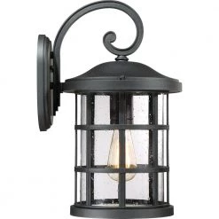 Crusade 1-Light Black Outdoor Wall Lantern Sconce by Quoizel -Quoizel Sales earth black quoizel outdoor sconces cse8410ek 1f 1000