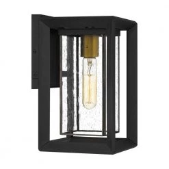 Infinger 7 in. 1-Light Earth Black Outdoor Wall Lantern Sconce with Clear Seeded Glass by Quoizel