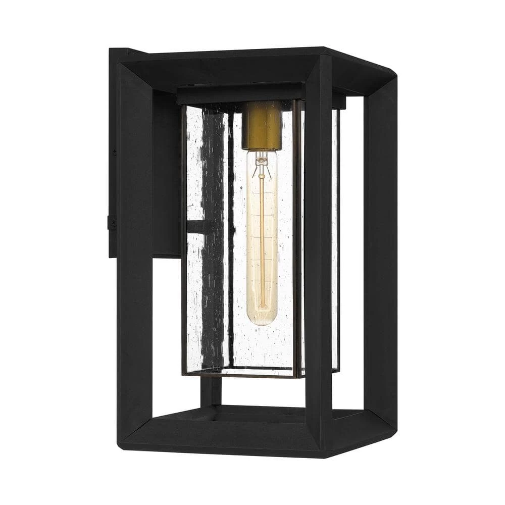 Infinger 9 in. 1-Light Earth Black Outdoor Wall Lantern Sconce with Clear Seeded Glass by Quoizel 3 Infinger 9 in. 1-Light Earth Black Outdoor Wall Lantern Sconce with Clear Seeded Glass by Quoizel