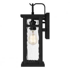 Moira 7.75 in. 1-Light Earth Black Outdoor Wall Lantern Sconce with Clear Water Glass by Quoizel -Quoizel Sales earth black quoizel outdoor sconces moi8408ek 1f 1000