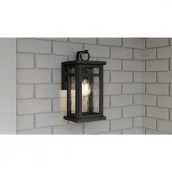 Moira 7.75 in. 1-Light Earth Black Outdoor Wall Lantern Sconce with Clear Water Glass by Quoizel -Quoizel Sales earth black quoizel outdoor sconces moi8408ek 40 1000