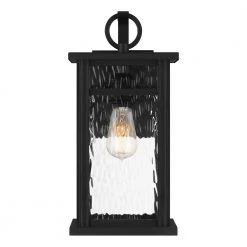 Moira 7.75 in. 1-Light Earth Black Outdoor Wall Lantern Sconce with Clear Water Glass by Quoizel -Quoizel Sales earth black quoizel outdoor sconces moi8408ek 4f 1000