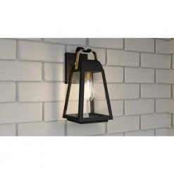 O'Leary 6 in. 1-Light Earth Black Outdoor Wall Lantern Sconce with Clear Glass by Quoizel -Quoizel Sales earth black quoizel outdoor sconces oly8406ek 40 1000