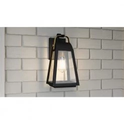 O'Leary 7.5 in. 1-Light Earth Black Outdoor Wall Lantern Sconce with Clear Glass by Quoizel -Quoizel Sales earth black quoizel outdoor sconces oly8408ek 40 1000