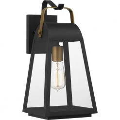 O'Leary 7.5 in. 1-Light Earth Black Outdoor Wall Lantern Sconce with Clear Glass by Quoizel