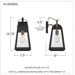 O'Leary 7.5 in. 1-Light Earth Black Outdoor Wall Lantern Sconce with Clear Glass by Quoizel -Quoizel Sales earth black quoizel outdoor sconces oly8408ek fa 1000
