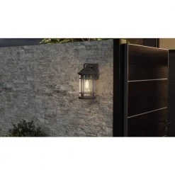 Quincy 7 in. 1-Light Earth Black Outdoor Wall Lantern Sconce with Clear Seeded Glass by Quoizel -Quoizel Sales earth black quoizel outdoor sconces quy8407ek 40 1000