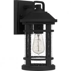 Quincy 7 in. 1-Light Earth Black Outdoor Wall Lantern Sconce with Clear Seeded Glass by Quoizel -Quoizel Sales earth black quoizel outdoor sconces quy8407ek c3 1000