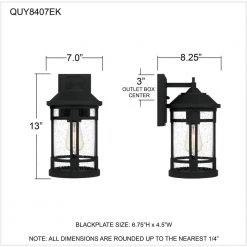 Quincy 7 in. 1-Light Earth Black Outdoor Wall Lantern Sconce with Clear Seeded Glass by Quoizel -Quoizel Sales earth black quoizel outdoor sconces quy8407ek fa 1000