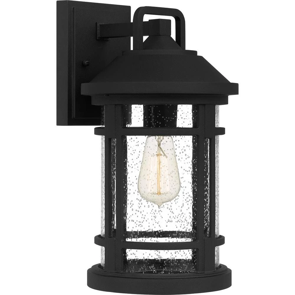 Quincy 8.5 in. 1-Light Earth Black Outdoor Wall Lantern Sconce with Clear Seeded Glass by Quoizel 3 Quincy 8.5 in. 1-Light Earth Black Outdoor Wall Lantern Sconce with Clear Seeded Glass by Quoizel