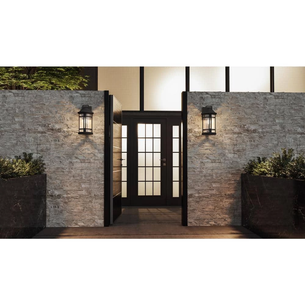 Quincy 8.5 in. 1-Light Earth Black Outdoor Wall Lantern Sconce with Clear Seeded Glass by Quoizel 4 Quincy 8.5 in. 1-Light Earth Black Outdoor Wall Lantern Sconce with Clear Seeded Glass by Quoizel - Image 2