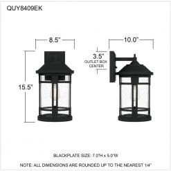 Quincy 8.5 in. 1-Light Earth Black Outdoor Wall Lantern Sconce with Clear Seeded Glass by Quoizel 19 Quincy 8.5 in. 1-Light Earth Black Outdoor Wall Lantern Sconce with Clear Seeded Glass by Quoizel -Quoizel Sales earth black quoizel outdoor sconces quy8409ek fa 1000