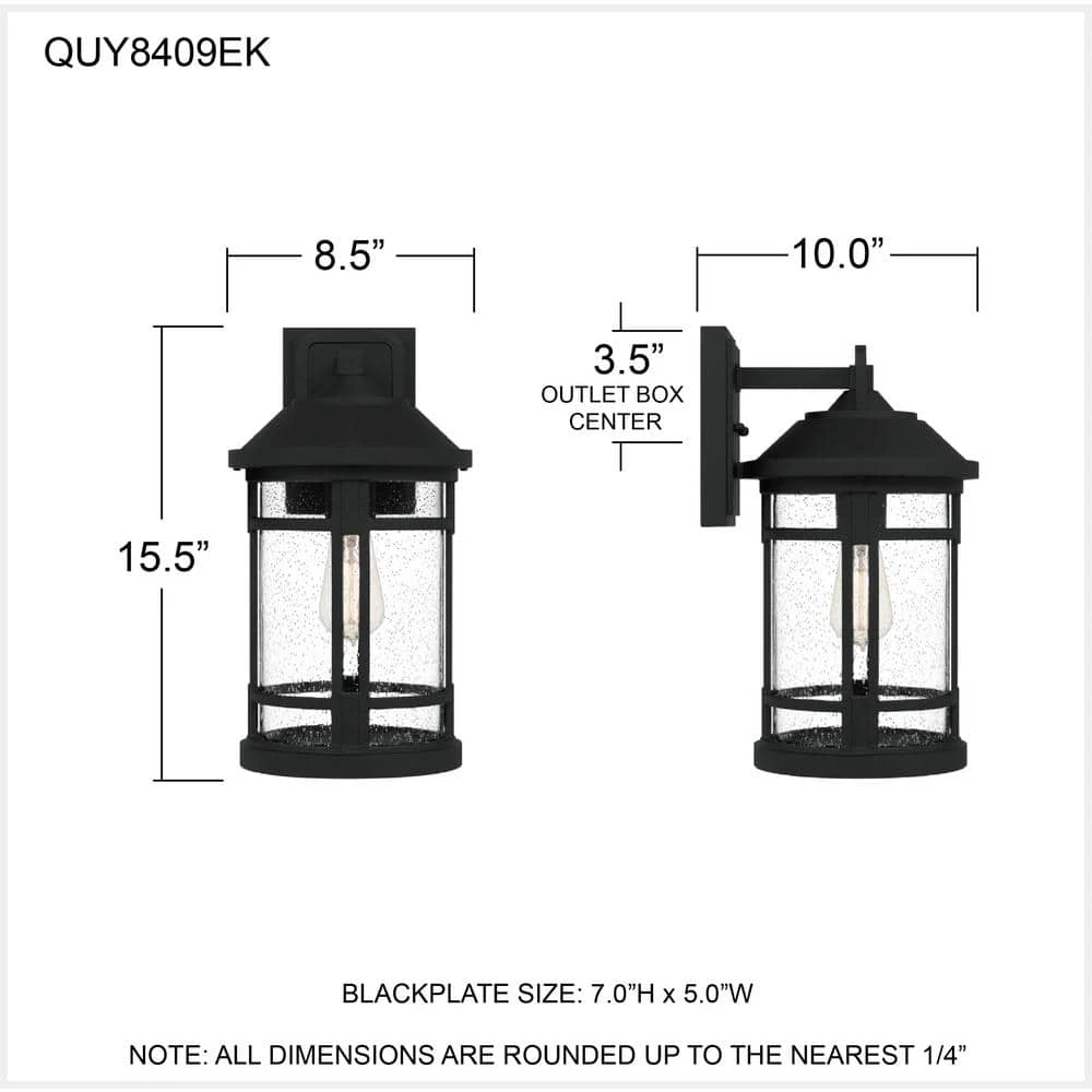 Quincy 8.5 in. 1-Light Earth Black Outdoor Wall Lantern Sconce with Clear Seeded Glass by Quoizel 11 Quincy 8.5 in. 1-Light Earth Black Outdoor Wall Lantern Sconce with Clear Seeded Glass by Quoizel - Image 9