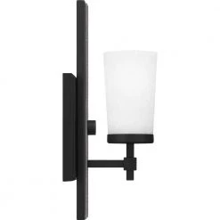 Dalton 4.5 in. 1-Light Earth Black Sconce with Etched Seeded Glass Shade by Quoizel -Quoizel Sales earth black quoizel vanity lighting dal8605ek 1f 1000