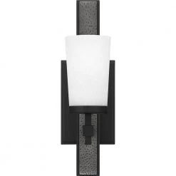 Dalton 4.5 in. 1-Light Earth Black Sconce with Etched Seeded Glass Shade by Quoizel -Quoizel Sales earth black quoizel vanity lighting dal8605ek 4f 1000