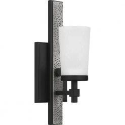 Dalton 4.5 in. 1-Light Earth Black Sconce with Etched Seeded Glass Shade by Quoizel -Quoizel Sales earth black quoizel vanity lighting dal8605ek c3 1000