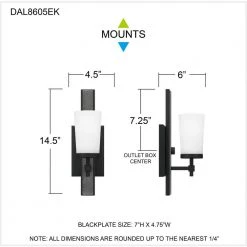 Dalton 4.5 in. 1-Light Earth Black Sconce with Etched Seeded Glass Shade by Quoizel -Quoizel Sales earth black quoizel vanity lighting dal8605ek fa 1000