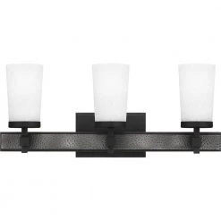 Dalton 21.5 in. 3-Light Earth Black Vanity Light with Etched Seeded Glass by Quoizel