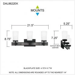 Dalton 21.5 in. 3-Light Earth Black Vanity Light with Etched Seeded Glass by Quoizel -Quoizel Sales earth black quoizel vanity lighting dal8622ek fa 1000