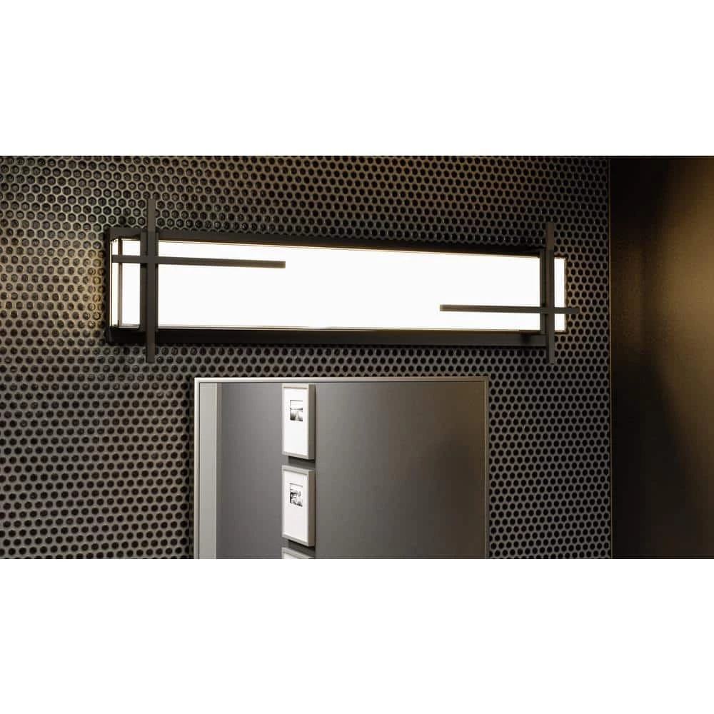 Wylie 29 in. Earth Black LED Vanity Light Bar with Fish Tank Glass by Quoizel 4 Wylie 29 in. Earth Black LED Vanity Light Bar with Fish Tank Glass by Quoizel - Image 2