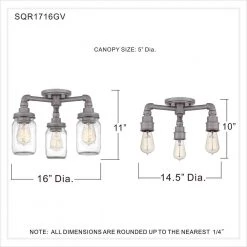 Squire 3-Light Galvanized Semi-Flush Mount by Quoizel -Quoizel Sales galvanized quoizel flush mount lights sqr1716gv 4f 1000