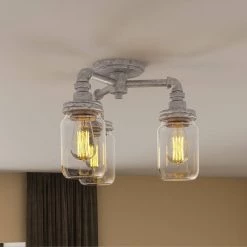 Squire 3-Light Galvanized Semi-Flush Mount by Quoizel -Quoizel Sales galvanized quoizel flush mount lights sqr1716gv e1 1000