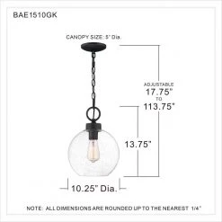 Barre 1-Light Grey Ash Globe Pendant Light by Quoizel -Quoizel Sales grey ash quoizel pendant lights bae1510gk fa 1000