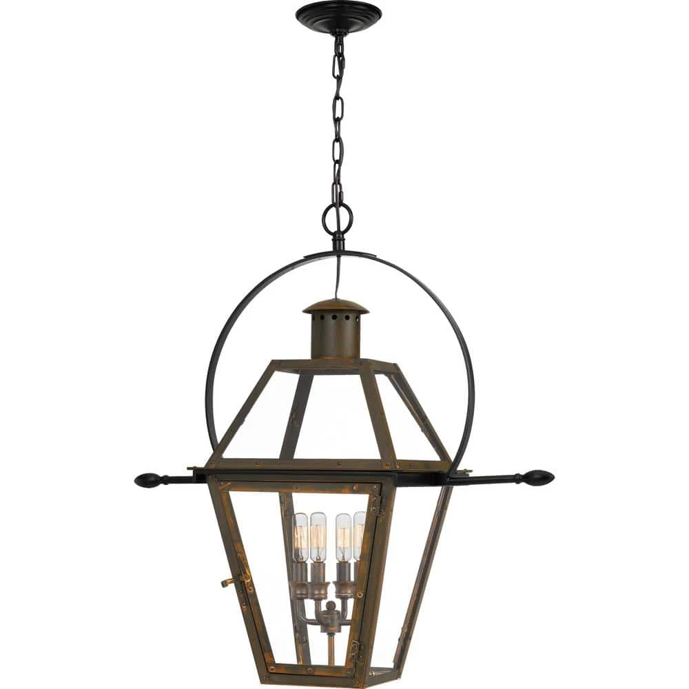 Rue De Royal 4-Light Industrial Bronze Pendant with Clear Glass by Quoizel 3 Rue De Royal 4-Light Industrial Bronze Pendant with Clear Glass by Quoizel