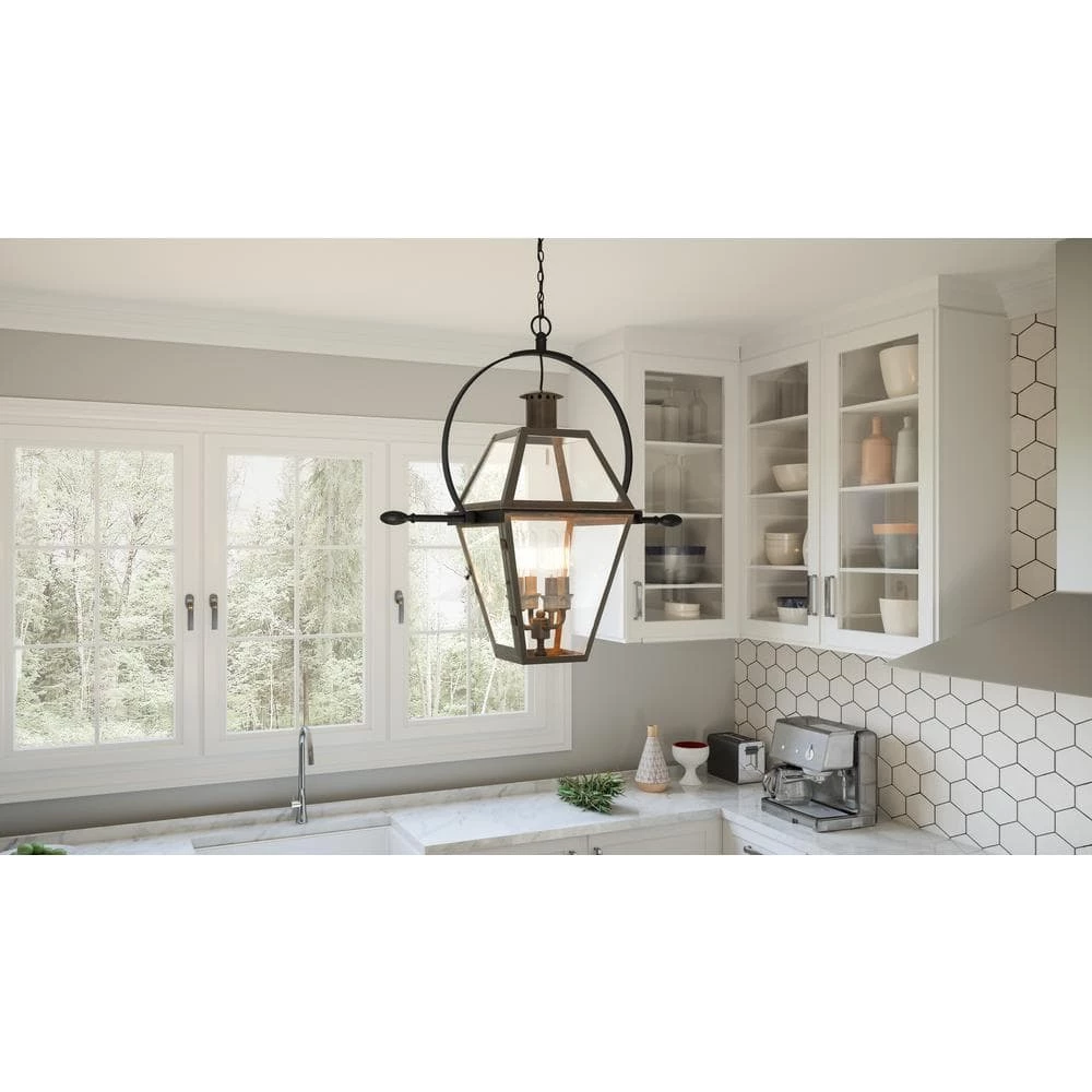 Rue De Royal 4-Light Industrial Bronze Pendant with Clear Glass by Quoizel 4 Rue De Royal 4-Light Industrial Bronze Pendant with Clear Glass by Quoizel - Image 2