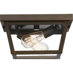 Rue De Royal 2-Light Industrial Bronze Flush Mount with Clear Glass by Quoizel -Quoizel Sales industrial bronze quoizel flush mount lights ro1312iz 4f 1000
