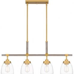 Burkett 4-Light Light Gold Linear Chandelier with Clear Glass Shade by Quoizel -Quoizel Sales light gold quoizel chandeliers bkt436lg 4f 1000